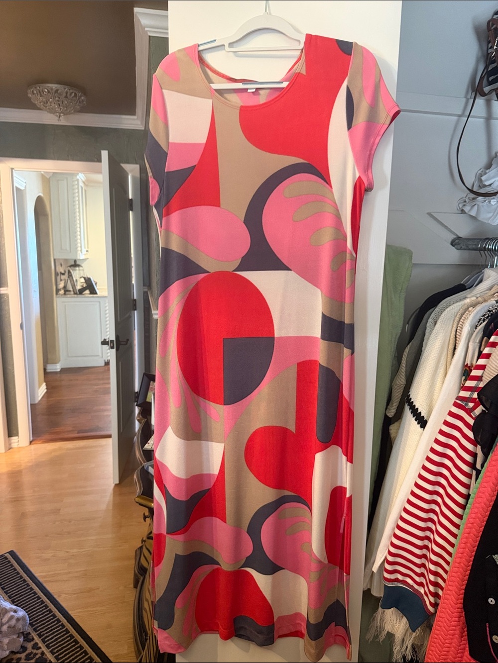 Chico's Abstract Pink & Red Maxi Dress-Worn once